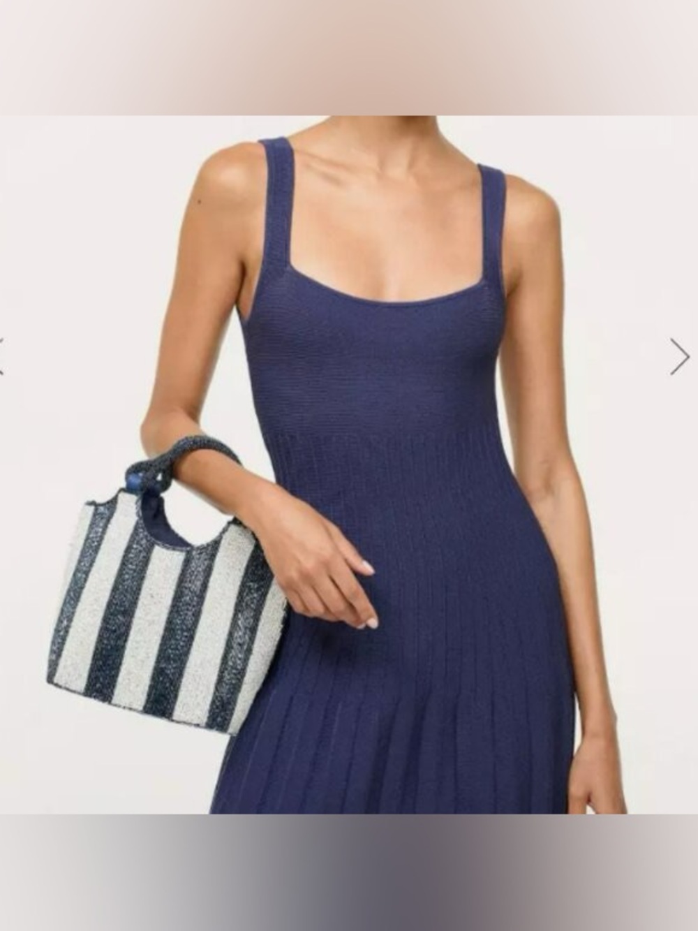STAUD Cote Beaded Bag Breton Stripe Beaded Striped Tote in Navy and Cream